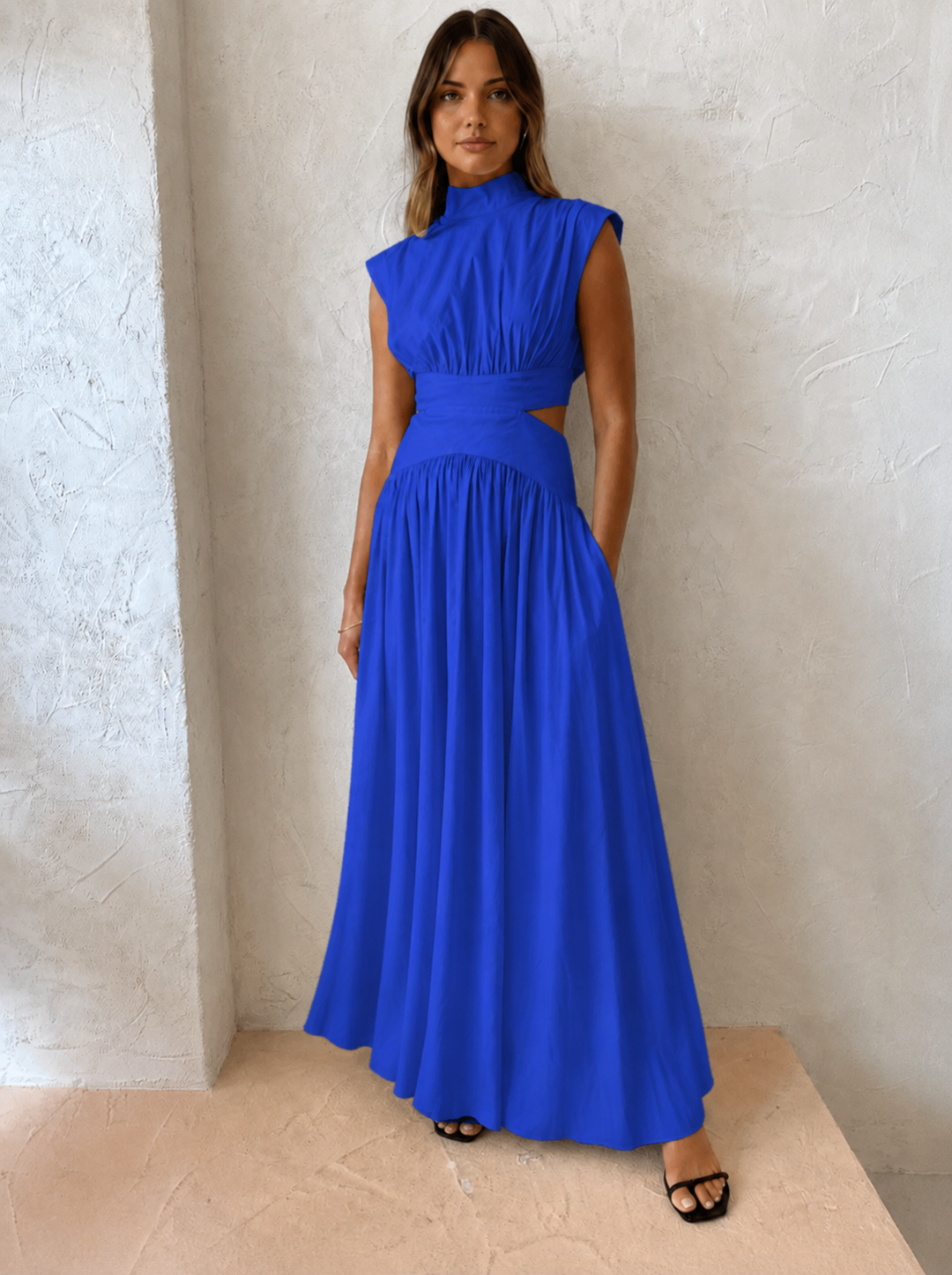 Blanc | Women's Mock Neck Cutout Maxi Dress Sleeveless Occasion Dress