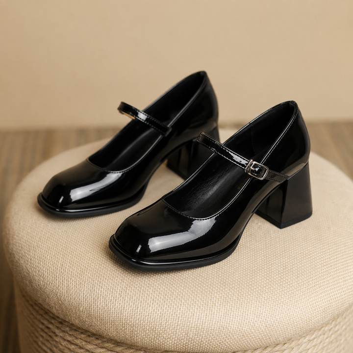 Celeste | Women's Ankle Strap Block Heel Pumps Square Toe Mary Jane