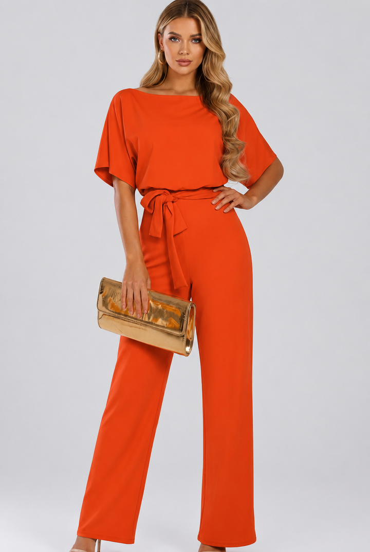 Oona | Women's Wide Leg Short Sleeve Jumpsuit with Belt