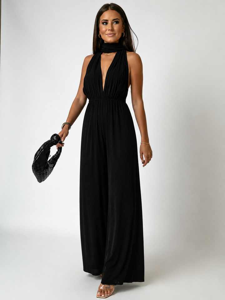 Blush | Women's Wide Leg Jumpsuit Deep V-Neck Wrap Tie Occasion