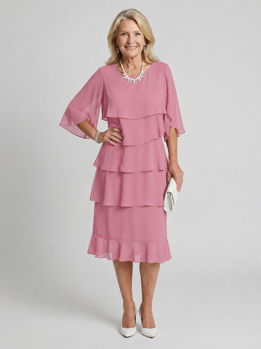 Cassia | Women's Tiered Flutter Sleeve Midi Dress