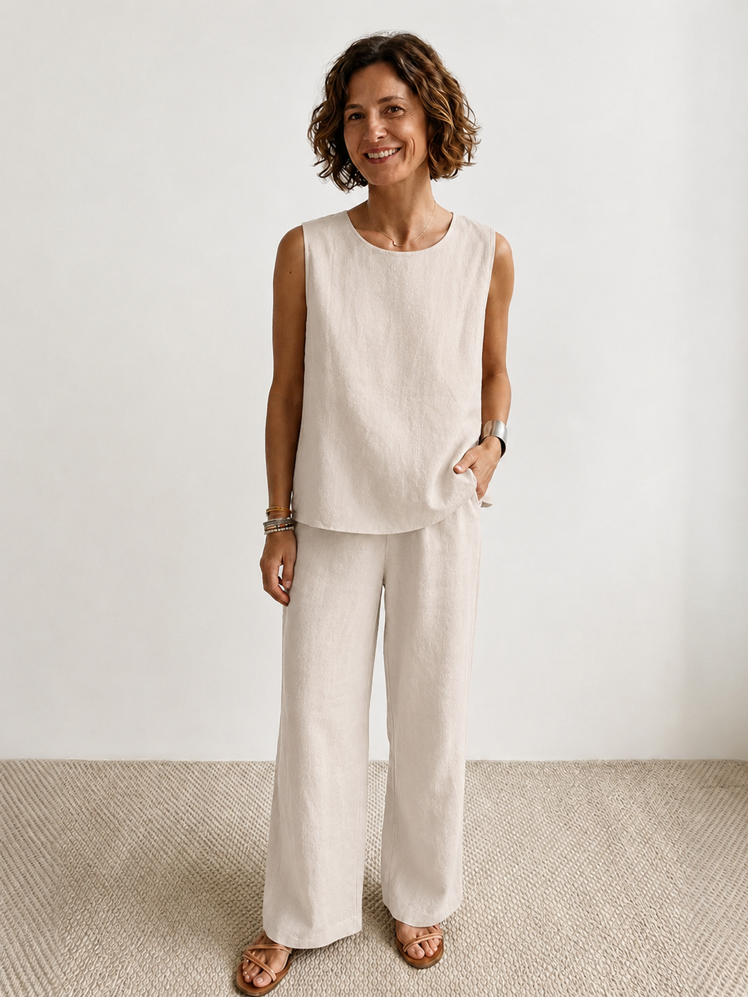 Olivia | Women's Sleeveless Tank Top and Wide-Leg Pants Set