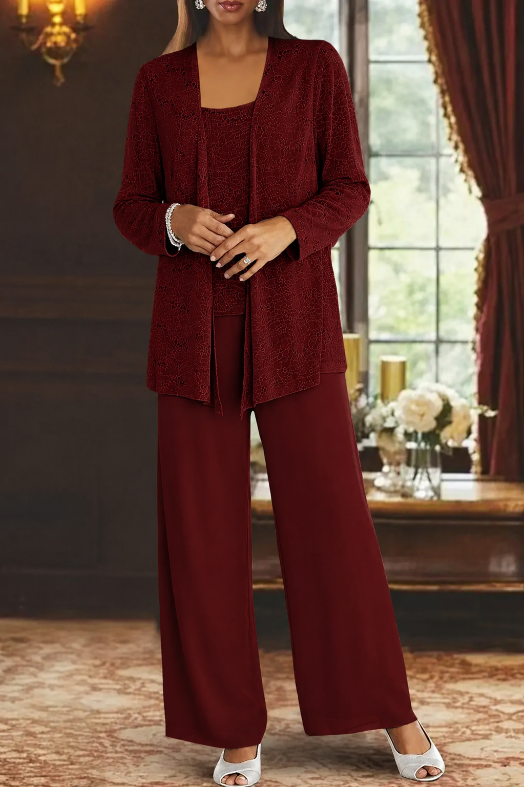 Veronica | Women's Three Piece Wide Leg Pant Set with Jacket