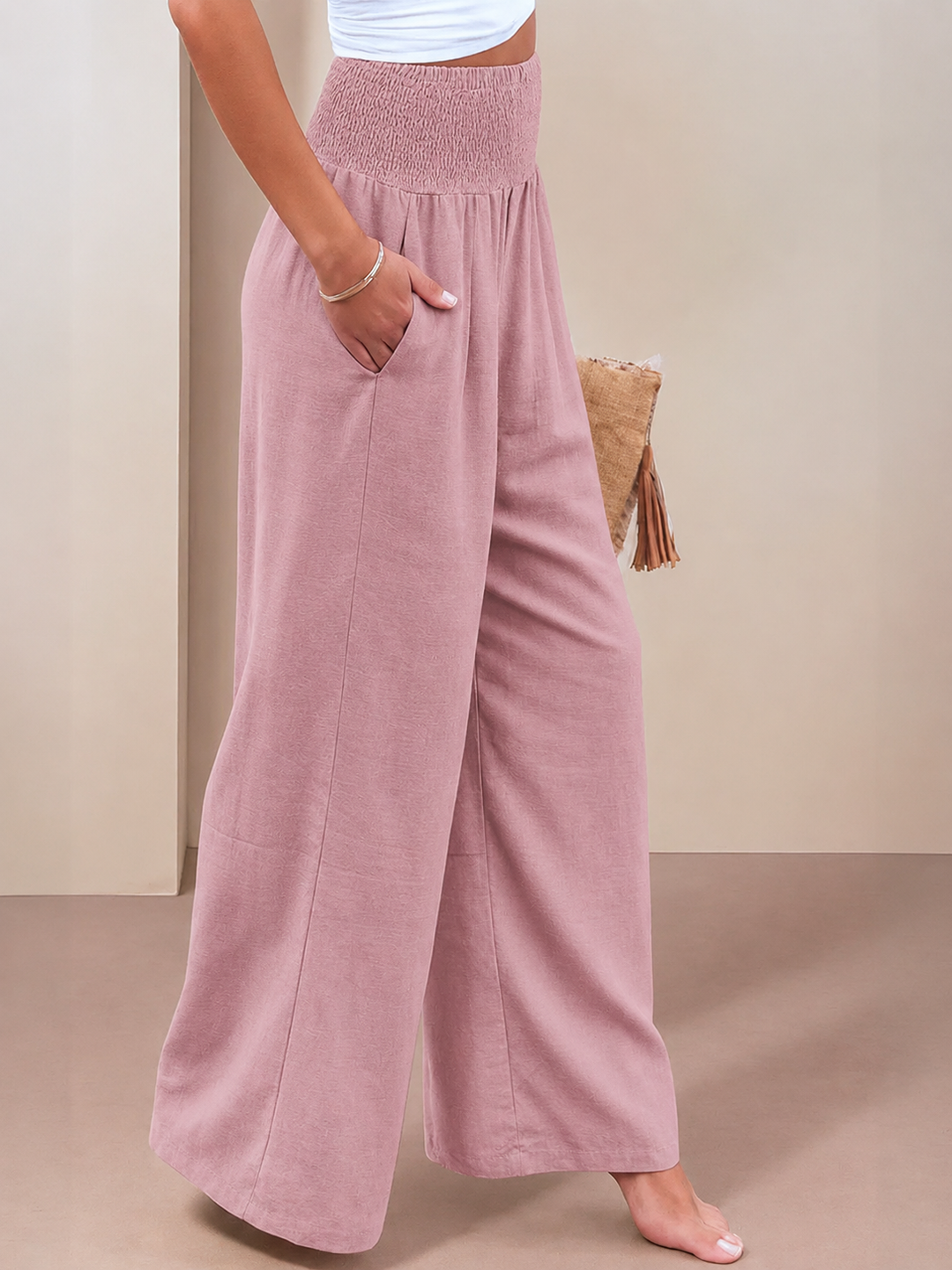 Dune | Women's High Waist Wide Leg Pants Smocked Waistband