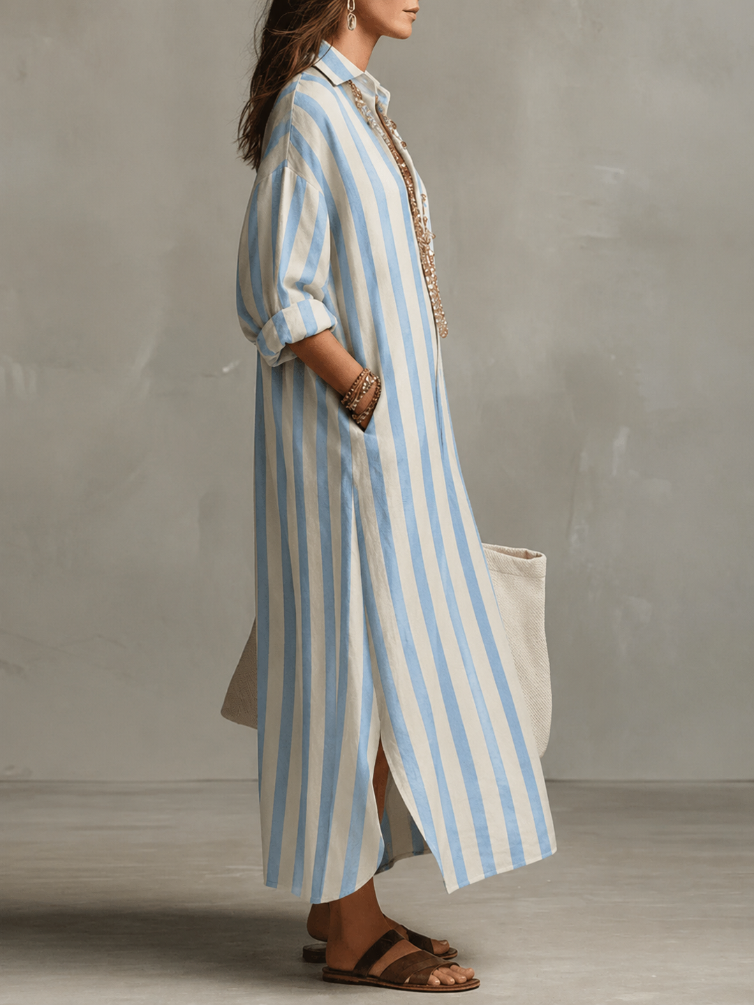 Rosalinda | Women's Striped Long Sleeve Maxi Shirt Dress