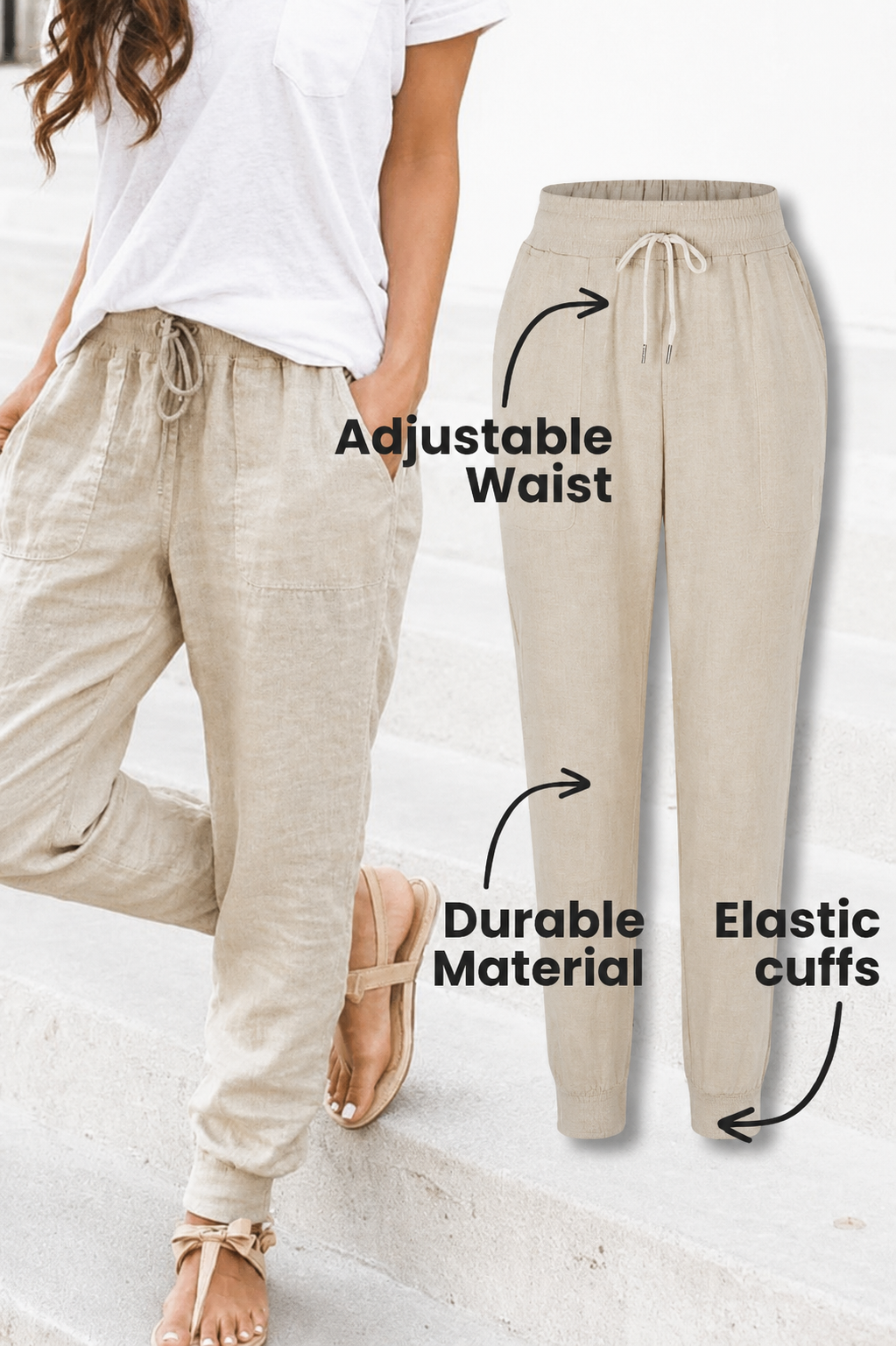 Tara | Women's Drawstring Jogger Pants with Elastic Ankle Cuffs