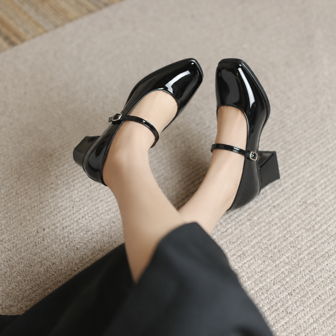 Celeste | Women's Ankle Strap Block Heel Pumps Square Toe Mary Jane