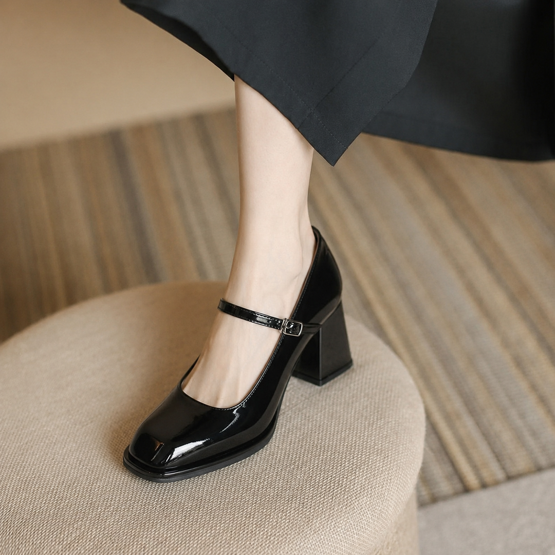 Celeste | Women's Ankle Strap Block Heel Pumps Square Toe Mary Jane