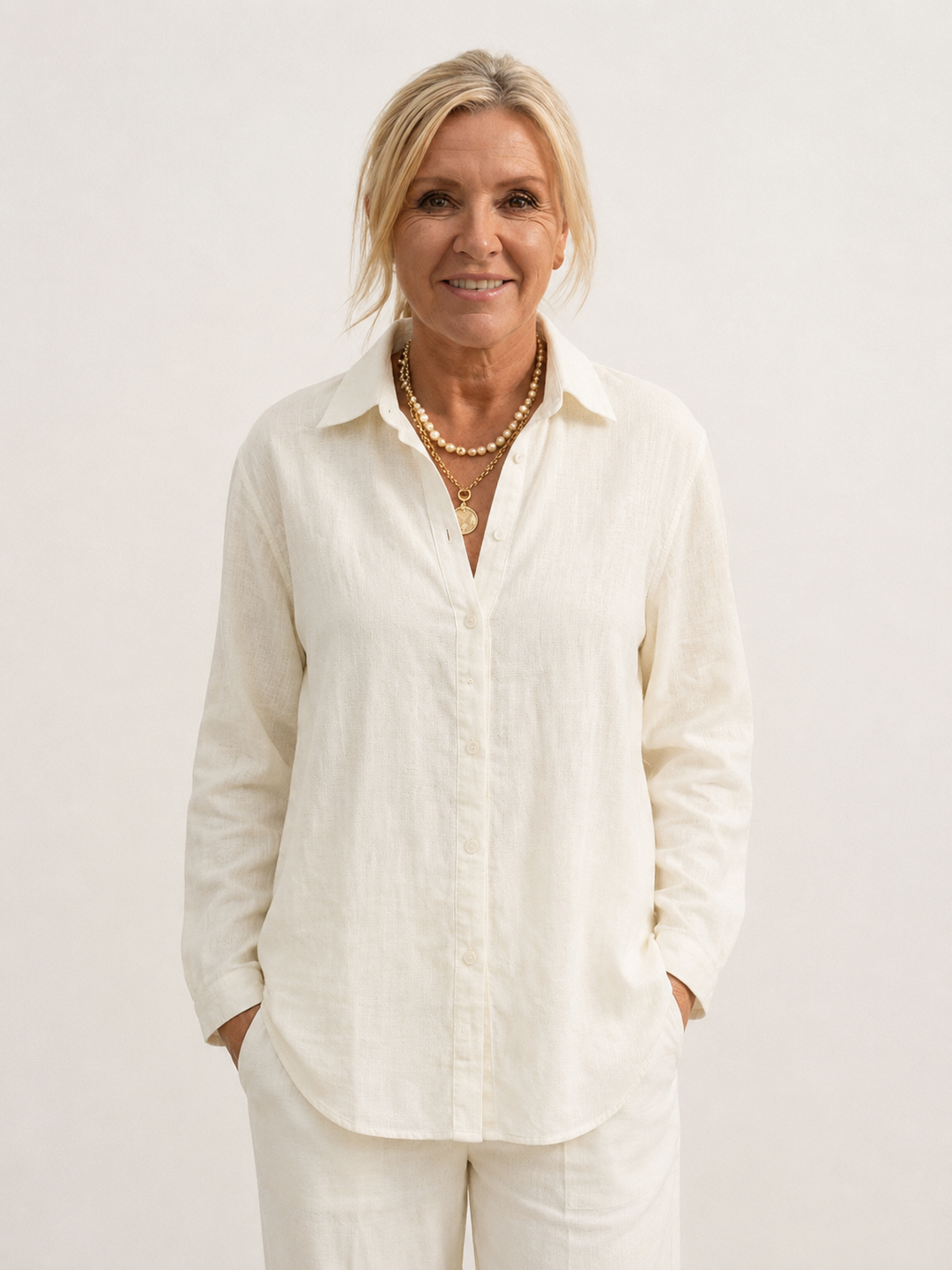 Vivian | Women's Casual Button-Down Shirt and Wide-Leg Pants Set