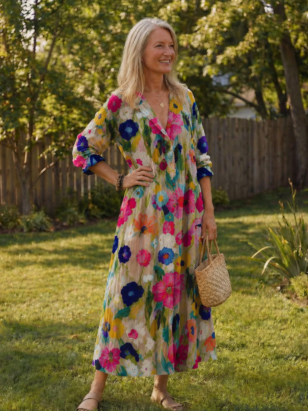 button front floral maxi dress Roselyn