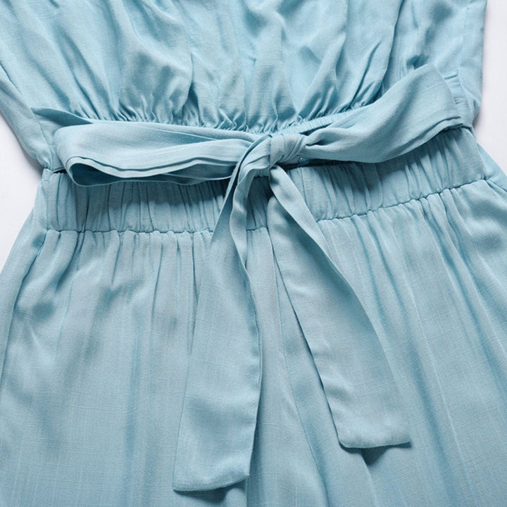 Sandy | Women's Strapless Tie Waist Wide Leg Jumpsuit