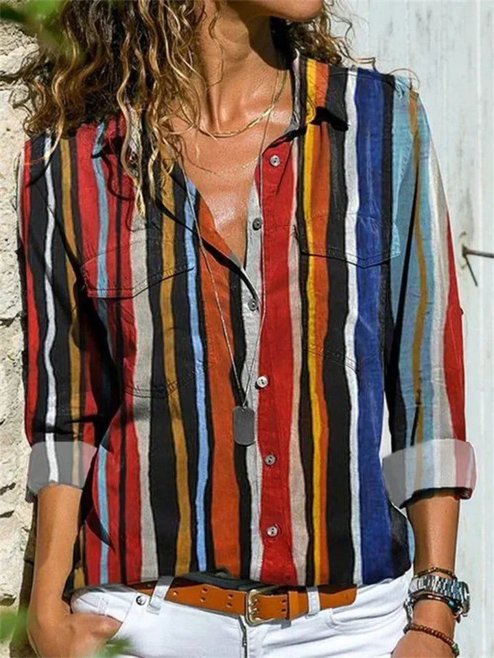 Isabelle | Women's Floral Print Long Sleeve Button-Down Blouse
