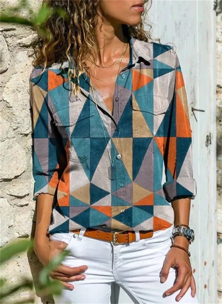 Isabelle | Women's Floral Print Long Sleeve Button-Down Blouse