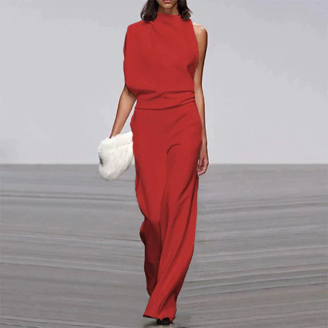 Vivienne | Women's Sleeveless Wide Leg Jumpsuit Mock Neck Formal