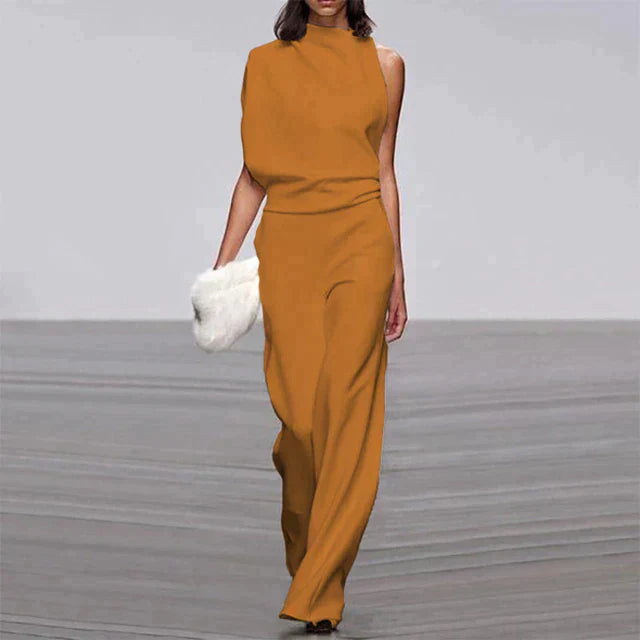 Vivienne | Women's Sleeveless Wide Leg Jumpsuit Mock Neck Formal