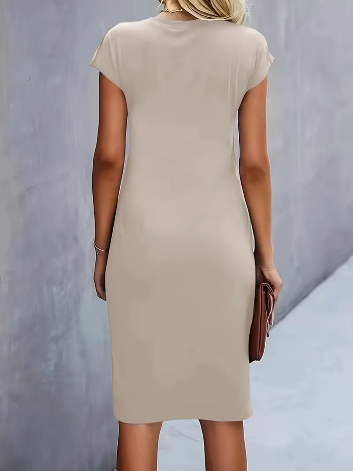 Maya | Women's Ruched Midi Dress Short Sleeve Bodycon Work Dress