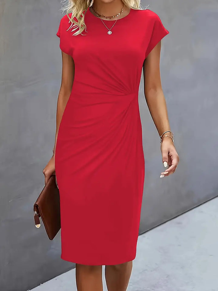 Maya | Women's Ruched Midi Dress Short Sleeve Bodycon Work Dress