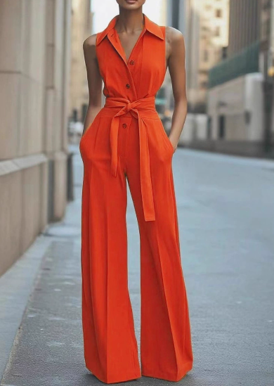 Blanc | Women's Sleeveless Wide Leg Jumpsuit Belted Formal