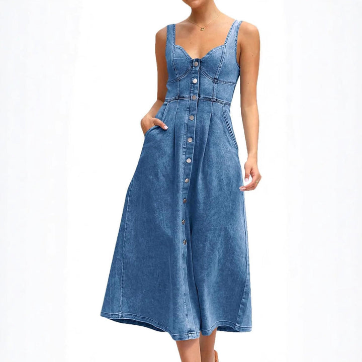 Cindy™ | Classic Sleeveless Button-Front Denim Dress