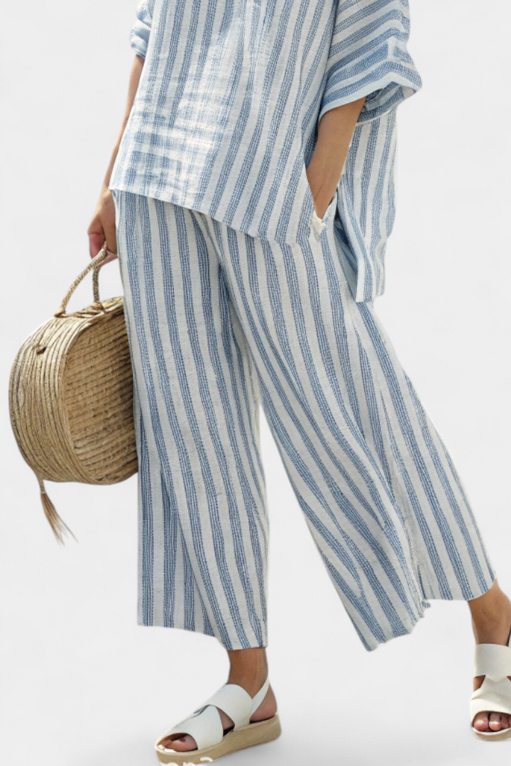 Marina | Women's Striped Casual Top & Wide Leg Pants Set