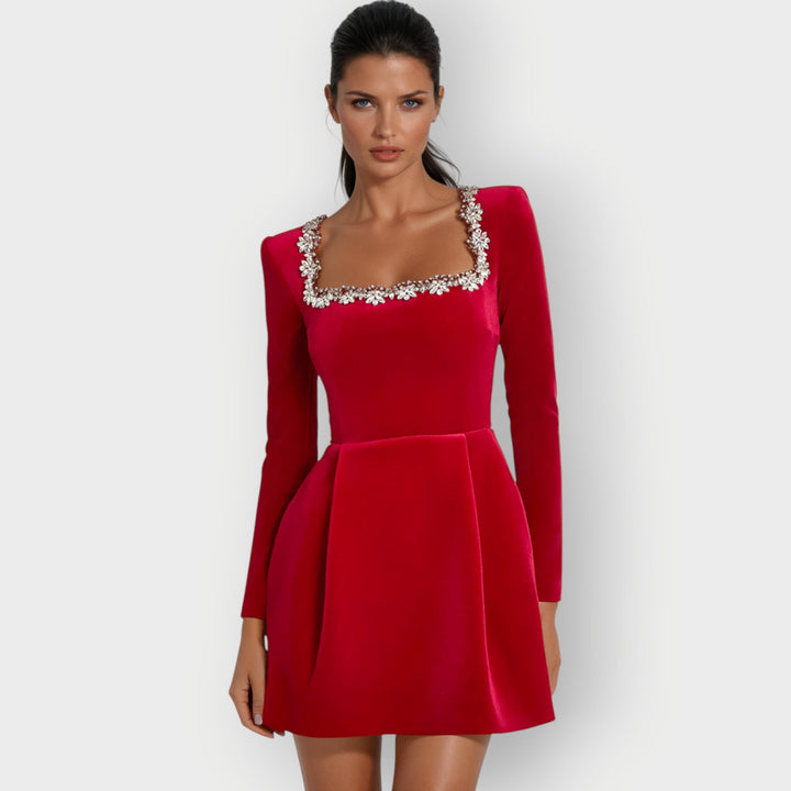 Carolyn™ | Velvet Square-Neck Mini Dress