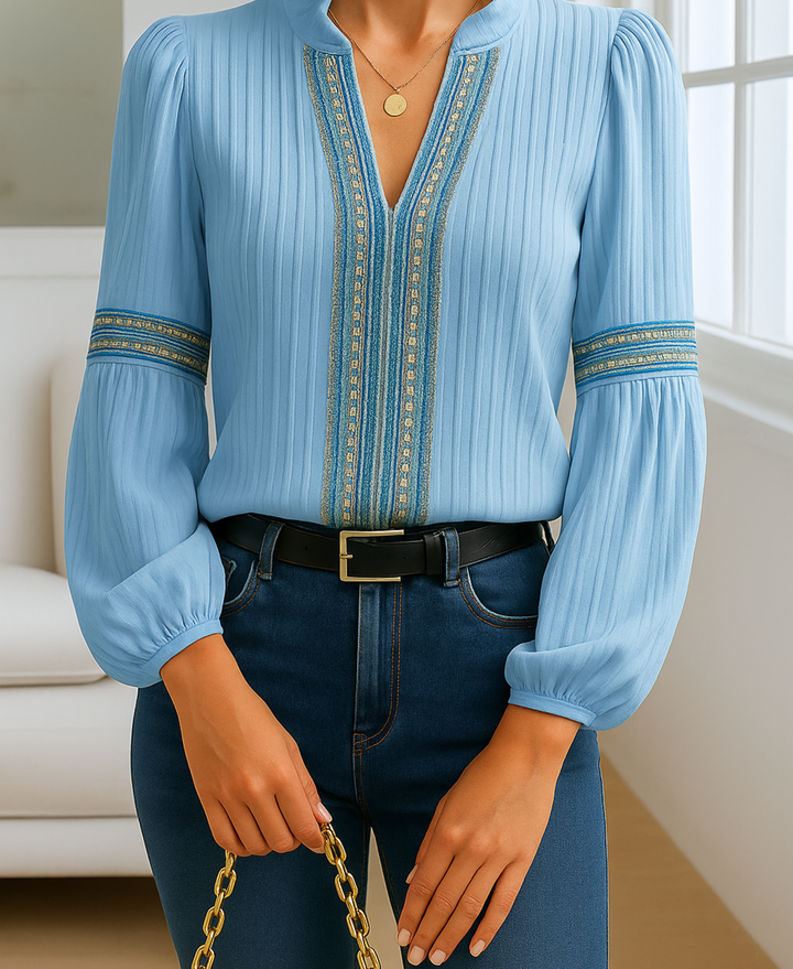 Monica™ | Vintage V-Neck Blouse
