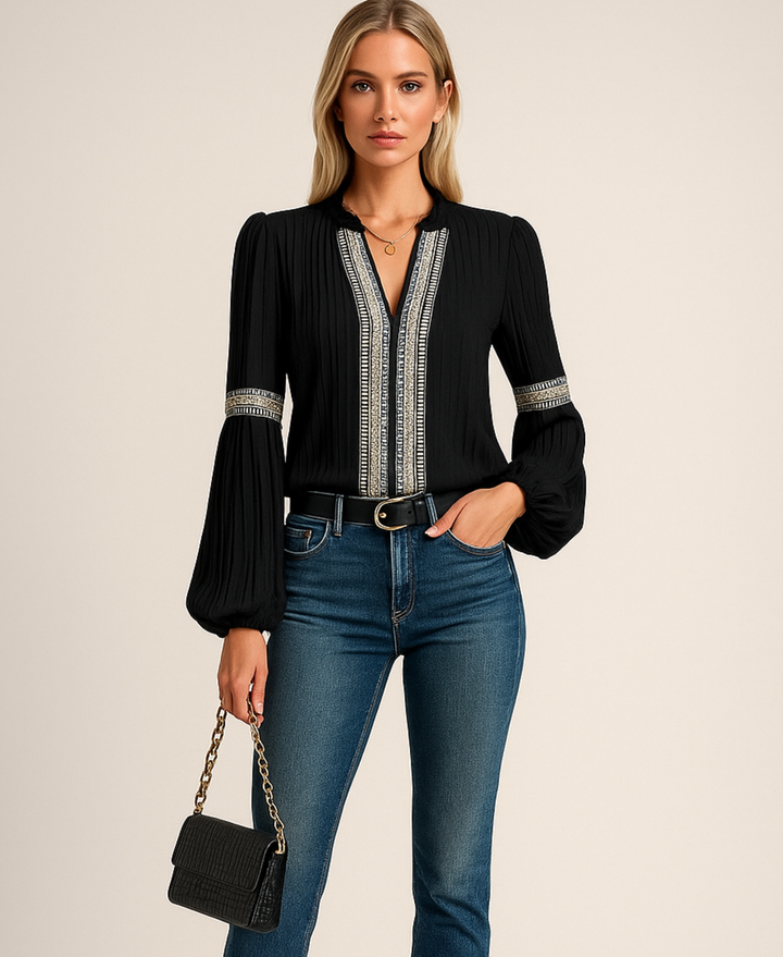 Monica™ | Vintage V-Neck Blouse