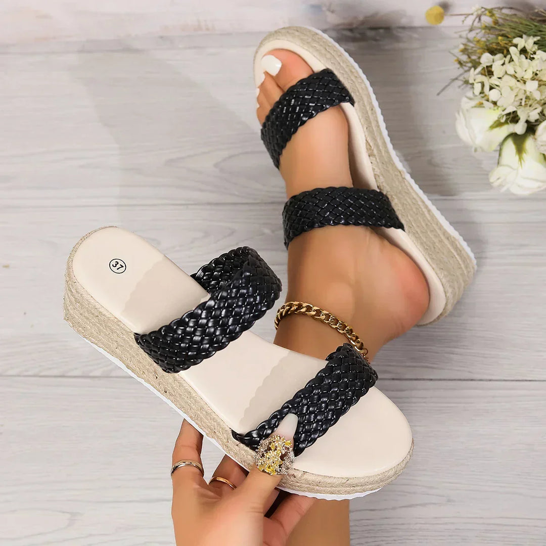 Elle | Women's Woven Platform Flat Sandals