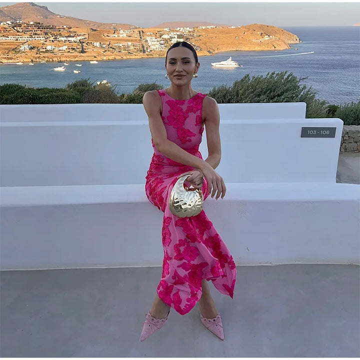 Lily™ | Elegant Maxi Dress with Pink Floral Design