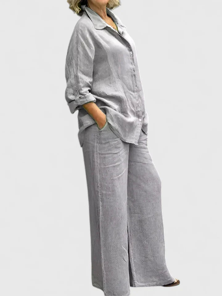 Roslyn | Women's Button-Down Shirt Set Wide Leg Pants Two-Piece