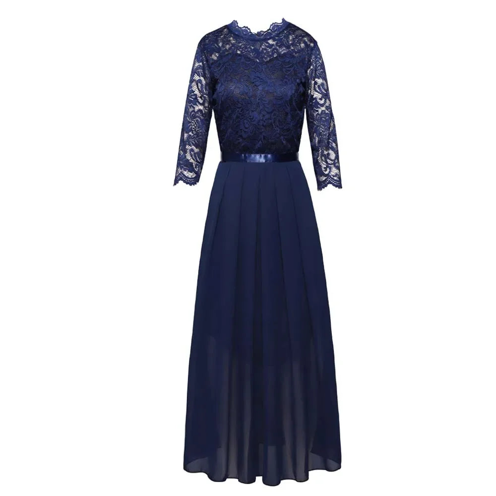 Gail™ | Lace Pleated Quarter Sleeve Formal Evening Dress