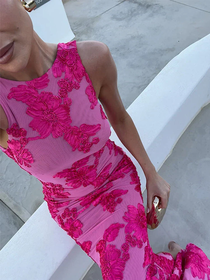 Lily™ | Elegant Maxi Dress with Pink Floral Design