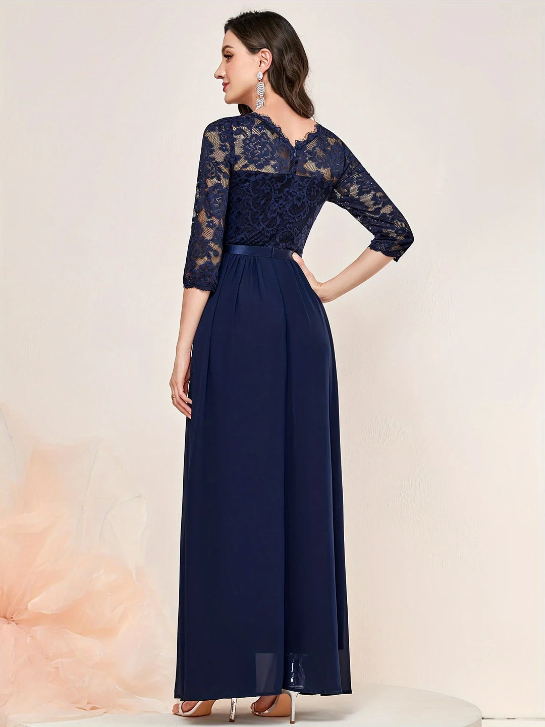 Gail™ | Lace Pleated Quarter Sleeve Formal Evening Dress
