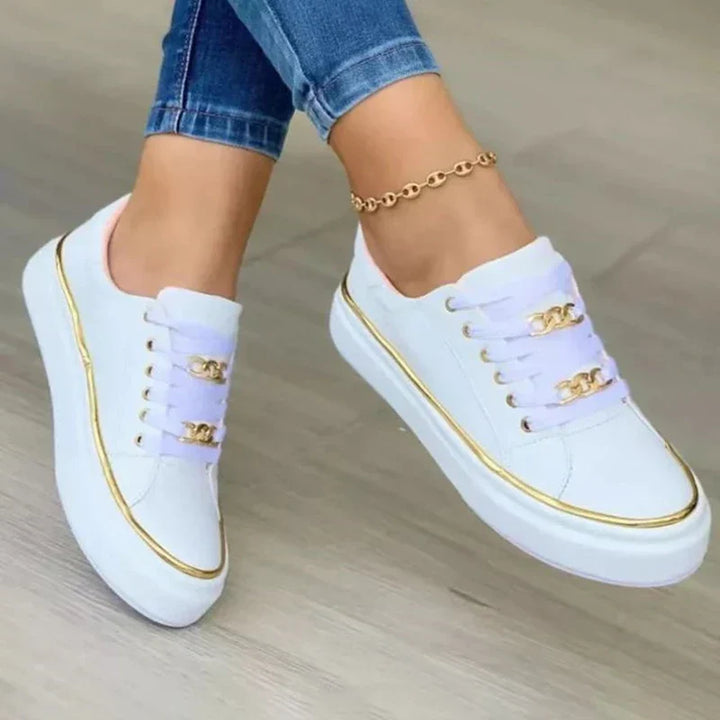 Maxine | Women's Black Platform Sneakers with Gold Chain Detail