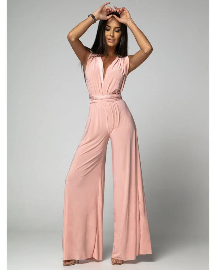 Blush | Women's Wide Leg Jumpsuit Deep V-Neck Wrap Tie Occasion