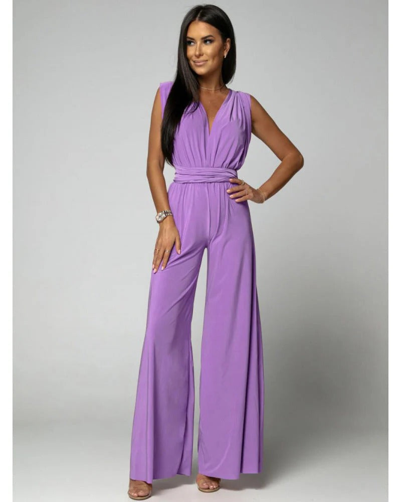 Blush | Women's Wide Leg Jumpsuit Deep V-Neck Wrap Tie Occasion
