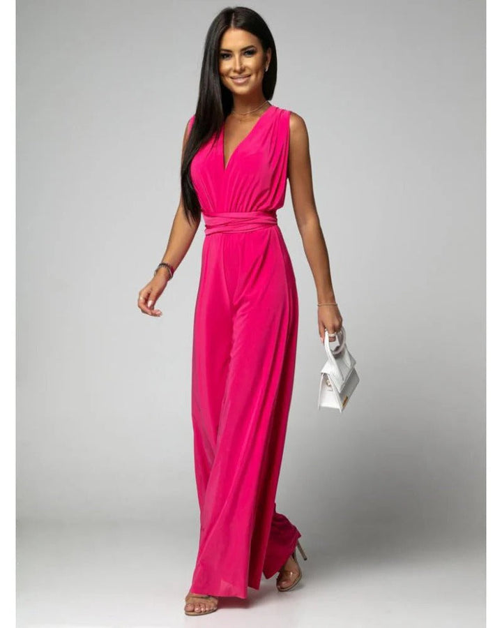 Blush | Women's Wide Leg Jumpsuit Deep V-Neck Wrap Tie Occasion