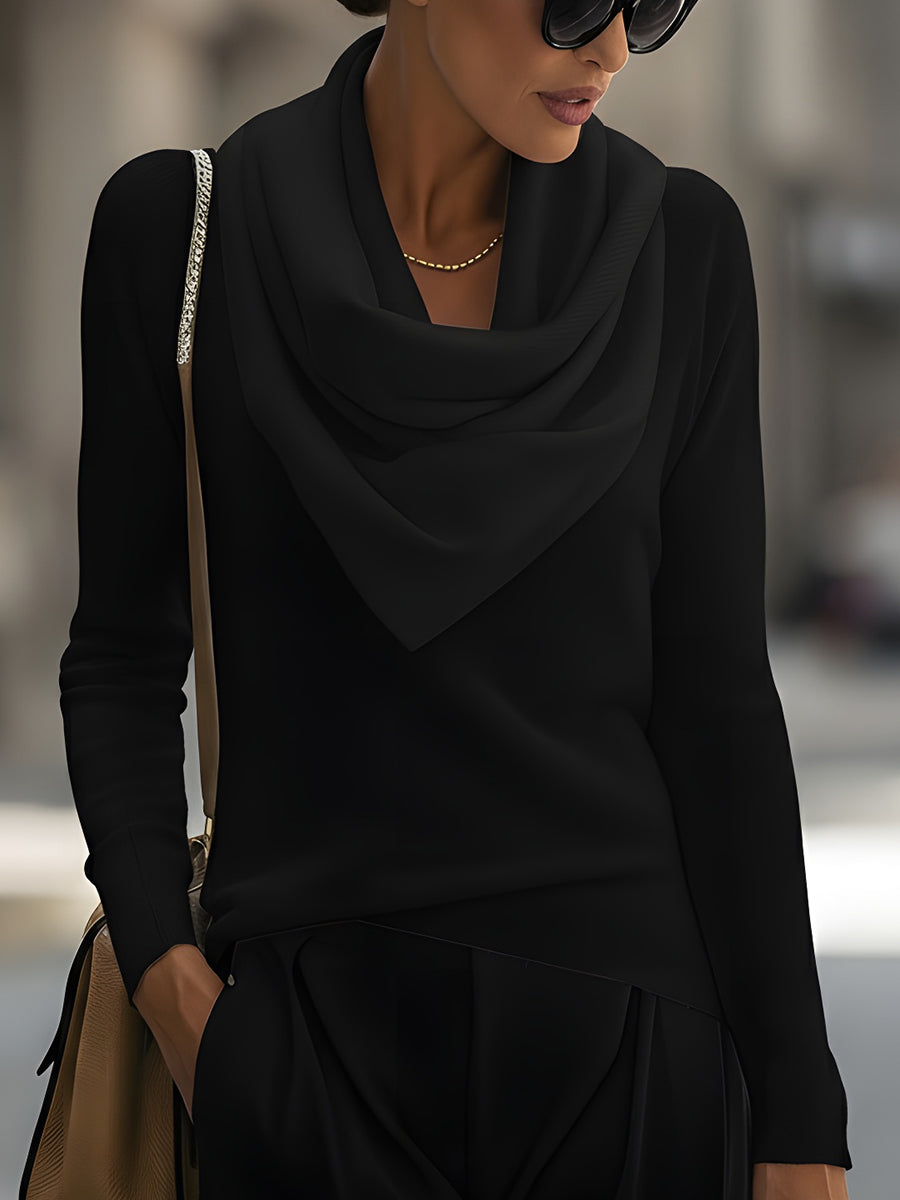 Ella™ | Draped Cowl Neck Long-Sleeve Top