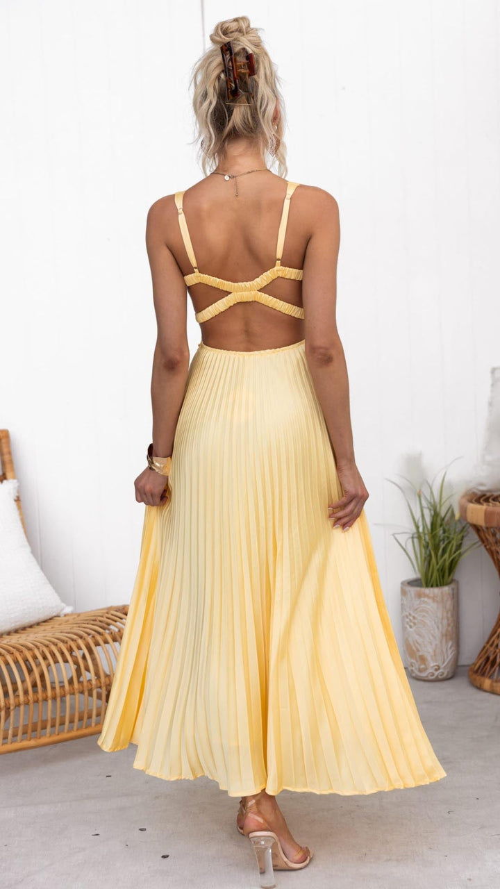 Eileen™ | Pleated V-Neck Maxi Dress