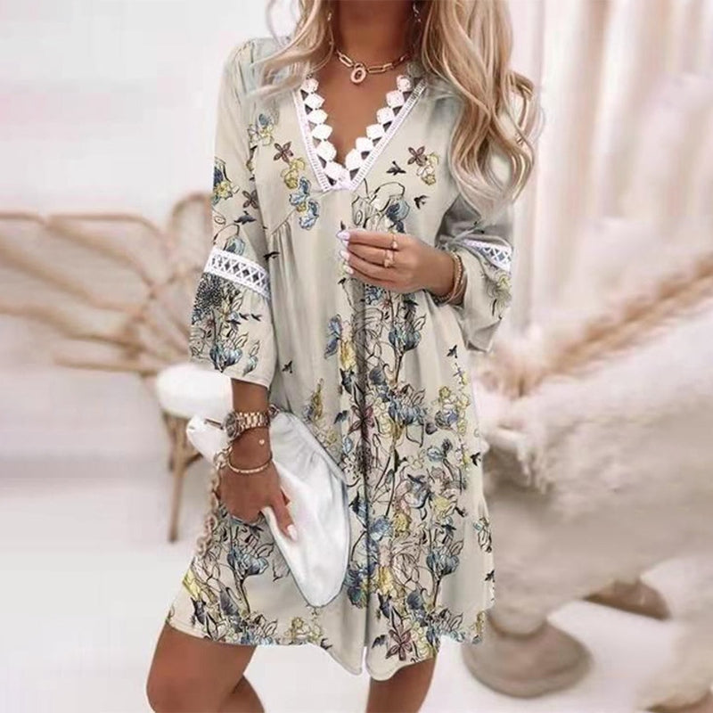 Penelope | Women's Boho Loose Fit Printed Mini Dress Evening