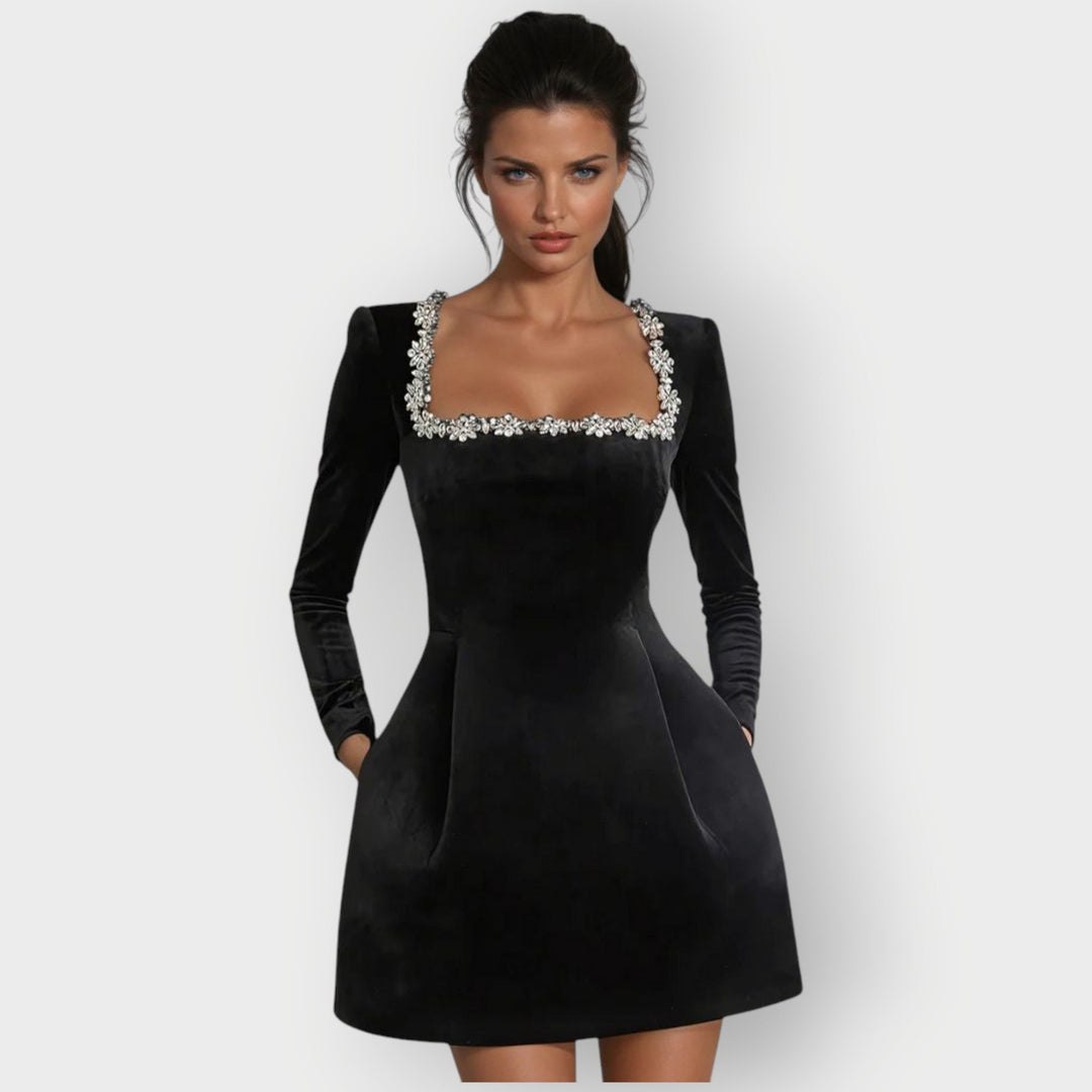 Carolyn | Velvet Square-Neck Mini Dress, Black / XL Carolyn | Velvet Square-Neck Mini Dress, Black / XL