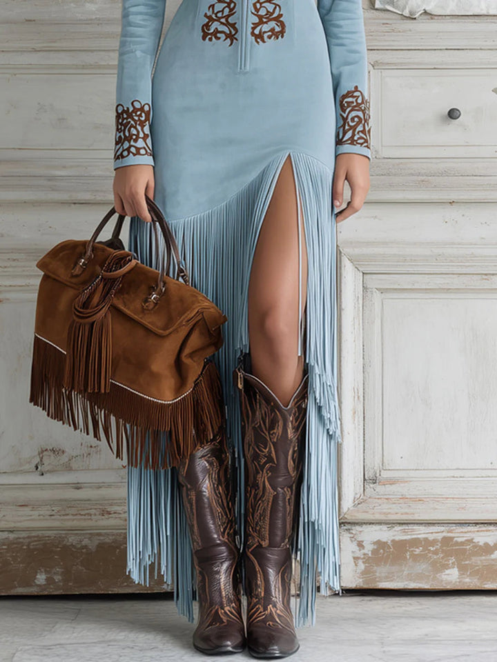 Sylvia™ | Suede Fringe Maxi Dress