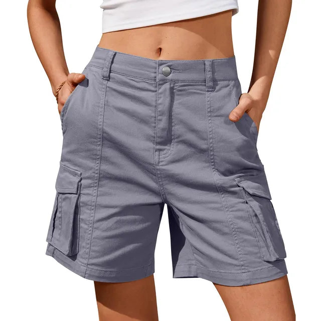 Kestrel | Women's High Waist Relaxed Fit Cargo Shorts - Grey - Image 7