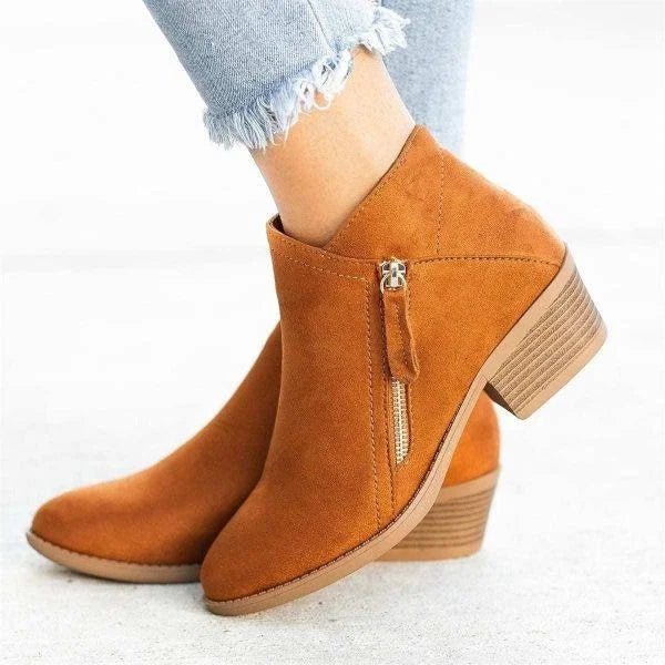 Mona™ | Women’s Ankle Boots – Side-Zip Design with Low Heel