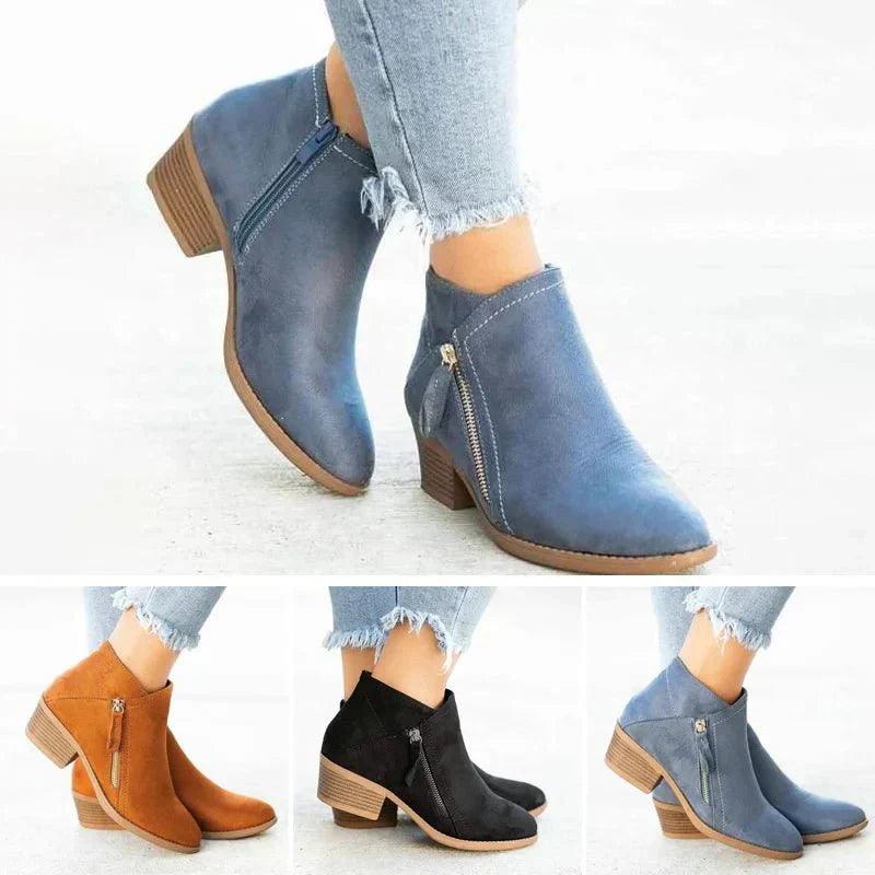 Mona™ | Women’s Ankle Boots – Side-Zip Design with Low Heel