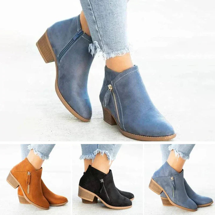 Mona™ | Women’s Ankle Boots – Side-Zip Design with Low Heel