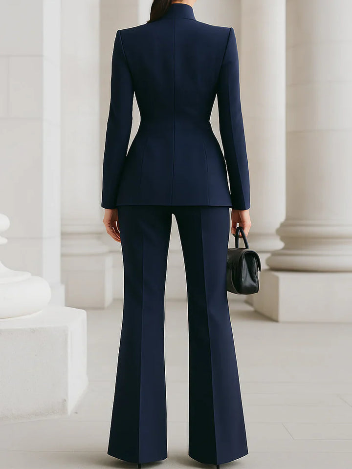 Vina | Women's Two-Piece Suit Set Longline Blazer & Flare Trousers
