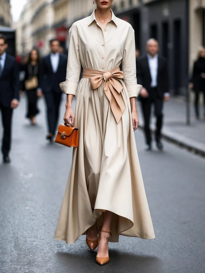 Alaia™ | Elegant Long-Sleeve Tie Maxi Dress