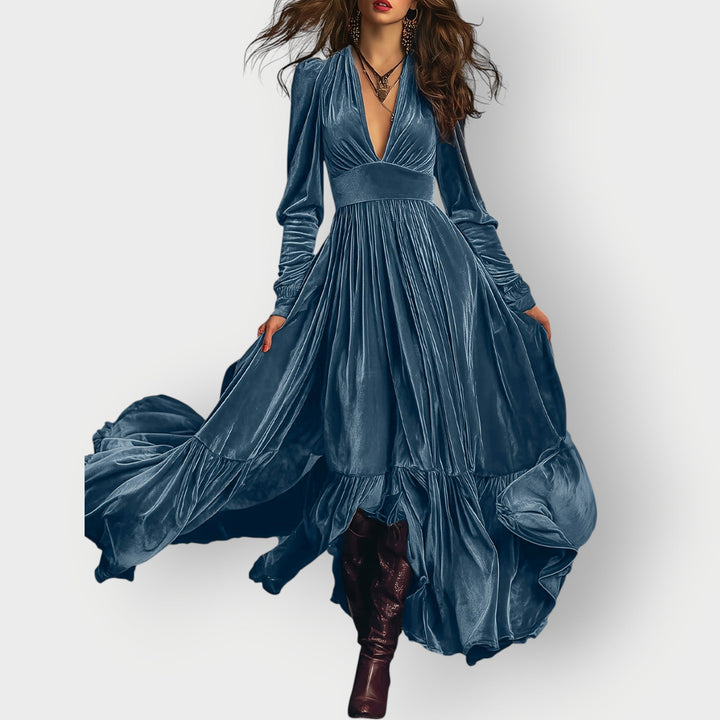 Carly™ | Vintage A-Line Velvet Maxi Dress