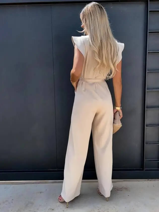 Amber | Women's Ruffle Sleeve Wide Leg Jumpsuit Belted Elegant